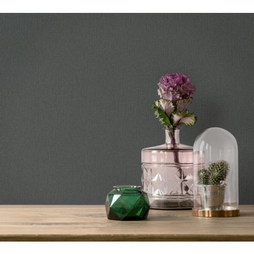 Egyszínű textilhatású texturált minta sötétszürke/antracit tónus finom fény tapéta