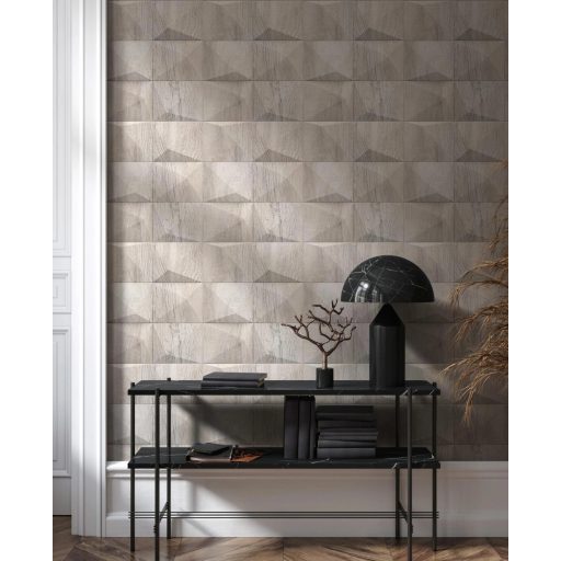 Klub hangulatú háromdimenziós grafikus fa megjelenítés bézs barna és szürkésbarna tónus tapéta