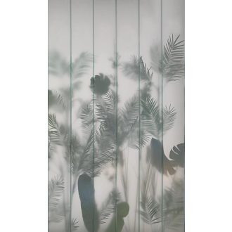   Üvegfalon áttetsző trópusi levélmotívum loft stílusban "S" méret zöld szürkészöld és szürke tónus falpanel