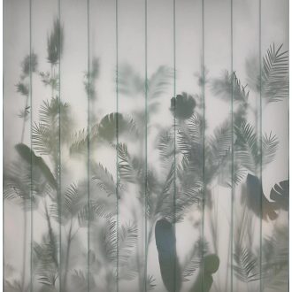   Üvegfalon áttetsző trópusi levélmotívum loft stílusban "M" méret zöld szürkészöld és szürke tónus falpanel