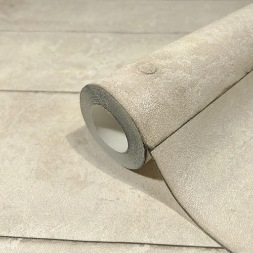 Valósághű megjelenés! Szegecselt betonlapok panel elrendezésben bézs és barna tónus tapéta