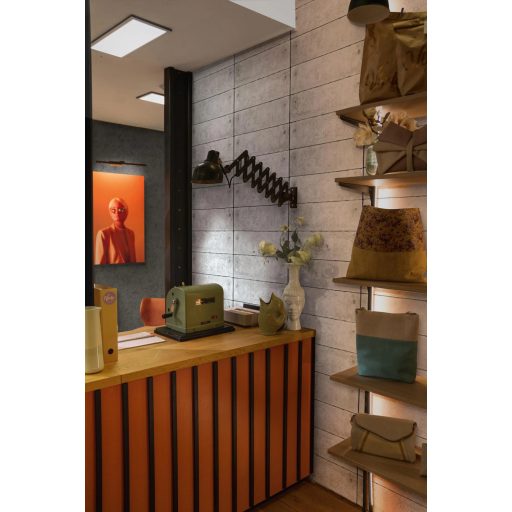 Valósághű megjelenés! Szegecselt betonlapok panel elrendezésben világosszürke szürke és antracit tónus tapéta