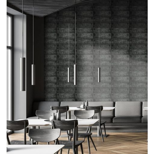 Valósághű megjelenés! Szegecselt betonlapok panel elrendezésben sötétszürke és antracit tónus tapéta