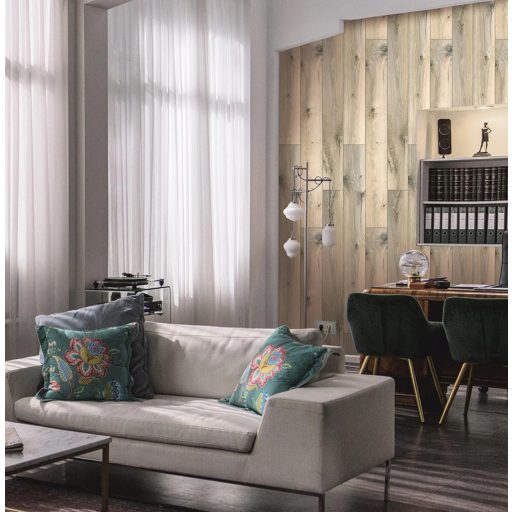 Panel megjelenésű élethű és életteli fa deszkamintázat barna szürke és szürkésbarna tónus tapéta