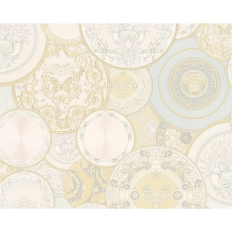 As-Creation Versace 3, 34901-2  design különböző mintájú dísztányérok krém  bézs  fehér ezüst   tapéta