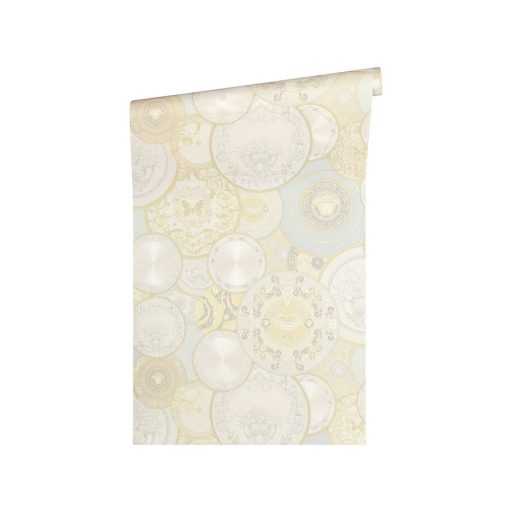 As-Creation Versace 3, 34901-2  design különböző mintájú dísztányérok krém  bézs  fehér ezüst   tapéta