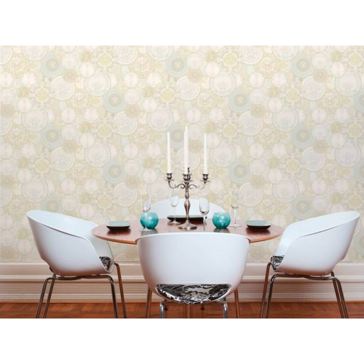 As-Creation Versace 3, 34901-2  design különböző mintájú dísztányérok krém  bézs  fehér ezüst   tapéta