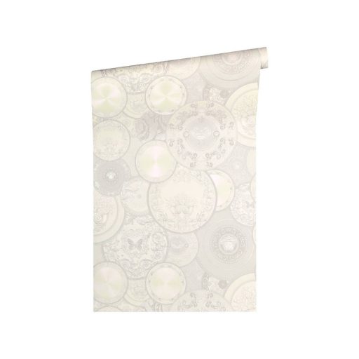 As-Creation Versace 3, 34901-4  design különböző mintájú dísztányérok  krémfehér halvány szürke tapéta