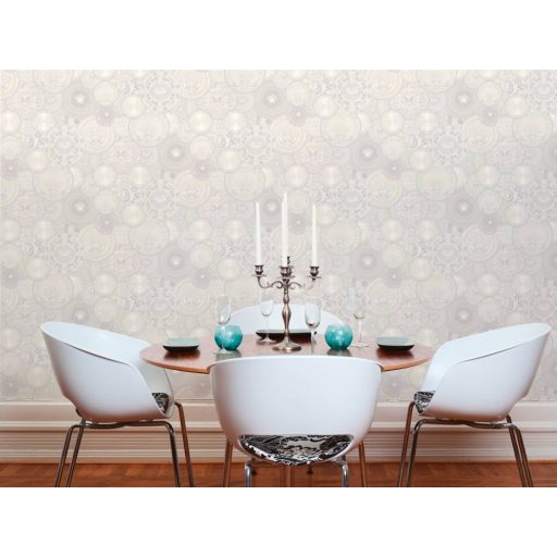 As-Creation Versace 3, 34901-4  design különböző mintájú dísztányérok  krémfehér halvány szürke tapéta