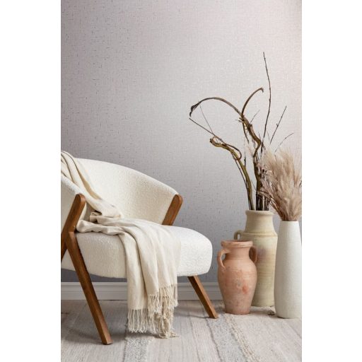 Fémes elemekkel díszített innovatív egyszínű textílminta szürke/szürkésbézs és sötét ezüst tónus tapéta