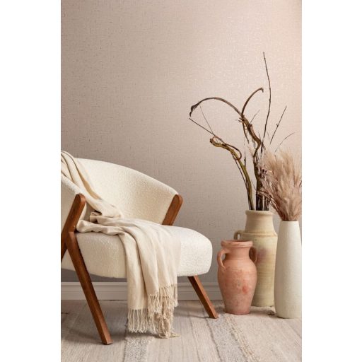 Fémes elemekkel díszített innovatív egyszínű textílminta bézs világos narancs és arany tónus tapéta