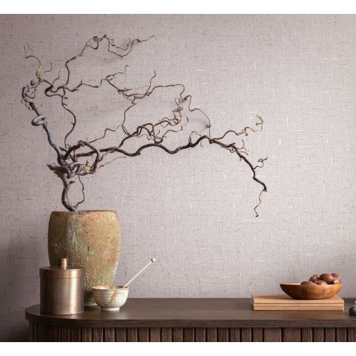 Fémes elemekkel díszített innovatív egyszínű textílminta bézs szürkésbézs és gyöngyház tónus tapéta