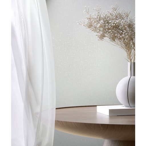 Fémes elemekkel díszített innovatív egyszínű textílminta szürkésfehér világosszürke és gyöngyház tónus tapéta