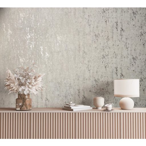 A Shabby sztárja! Fémes kiemeléssel díszített strukturált koptatott minta bézs szürke szürkésbézs és ezüst tónus tapéta