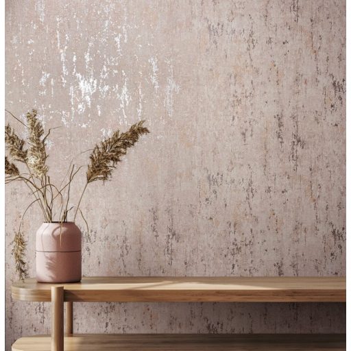 A Shabby sztárja! Fémes kiemeléssel díszített strukturált koptatott minta bézs narancs és ezüst tónus tapéta