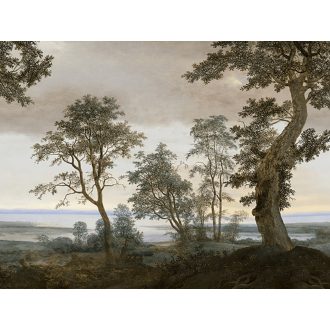   Holland mesterek tájképálma - XVII. századi panoráma finoman ecsetelt részletességgel szürke szépia égkék és mohazöld tónus falpanel