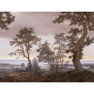   Holland mesterek tájképálma - XVII. századi panoráma finoman ecsetelt részletességgel púderrózsaszín barna égkék és levendula tónus falpanel