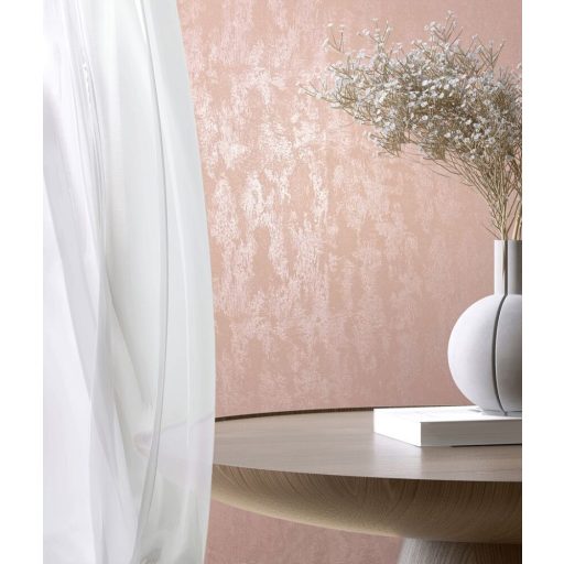 A Shabby sztárja! Fémes kiemeléssel díszített strukturált koptatott minta barack/lazacszín és gyöngyház tónus tapéta