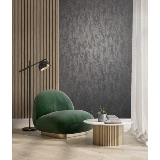 A Shabby sztárja! Fémes kiemeléssel díszített strukturált koptatott minta sötétszürke antracit és ezüst tónus tapéta