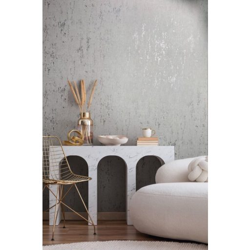 Loft stílusú fémes elemekkel díszített beton mintázat világosszürke szürke és ezüst tónus tapéta