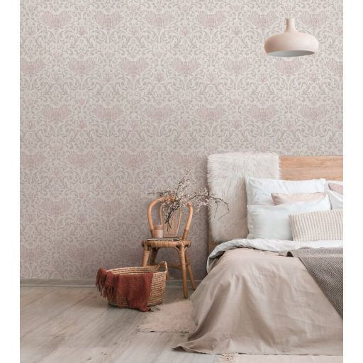 Damaszt hatású klasszikus szépségű és mintázatú Vintage dekorminta krém világosbézs bézs és rózsaszín tónus tapéta