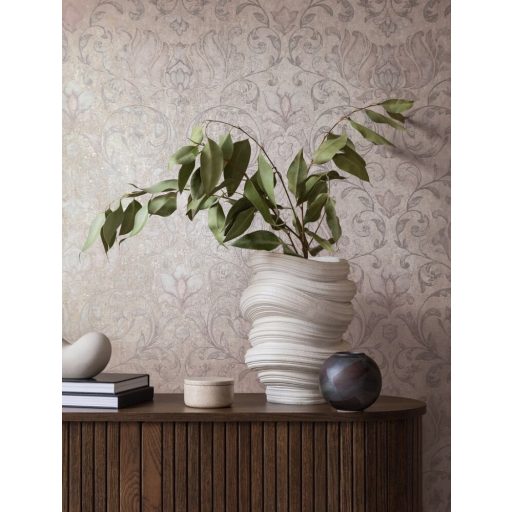 Damaszt hatású klasszikus szépségű és mintázatú Vintage dekorminta szürke bézs és rózsaszín/lila tónus tapéta