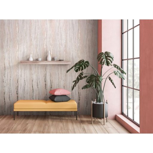 Márvány hatású texturált fémes díszítésű dekorminta szürkésfehér szürke narancs és ezüst tónus tapéta