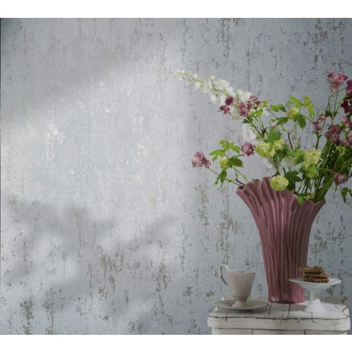 Koptatott strukturált minta fémes díszítéssel világoskék/szürkéskék és arany tónus tapéta