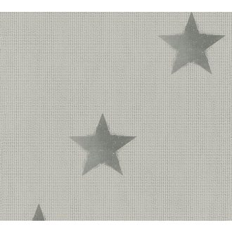   Durván szőtt textilhatású alapon elszórt csillagok mintája szürke/szürkésbézs és sötétszürke tónus tapéta