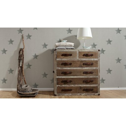 Durván szőtt textilhatású alapon elszórt csillagok mintája szürke/szürkésbézs és sötétszürke tónus tapéta