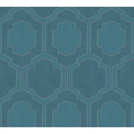 Geometrikus díszítőminta - háromdimenziós hatású vonalmintázat kék türkizkék és borostyán tónus fémes hatás tapéta