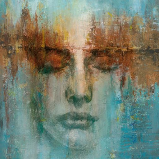 Meditáció és átszellemülés! Fantáziadús lélegzetelállító és titokzatos "portré" türkiz barna narancs sárga és zöld tónus falpanel