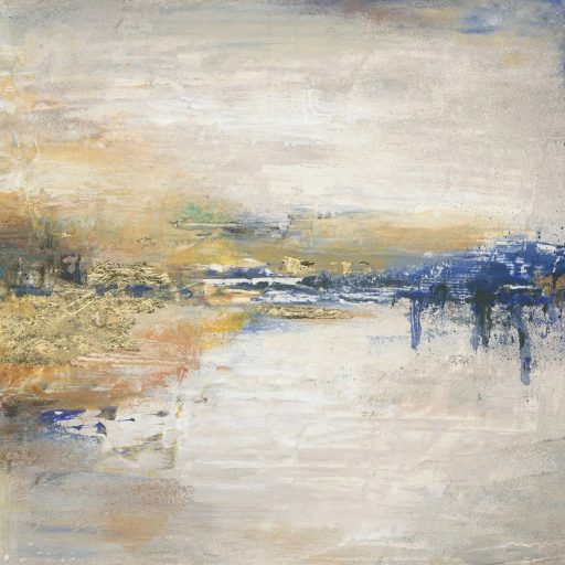 Festői álomvilág egy impresszinista festő vásznán művészi panoráma szürke bézs sárga kék és okker tónus falpanel