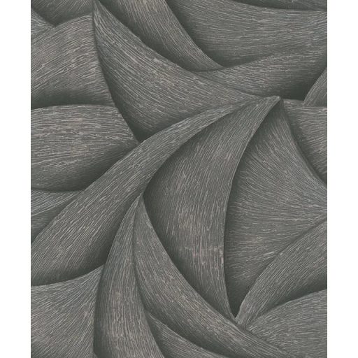 Skandináv természeti minta - nagyméretű levélre emlékeztető formák szürke sötétszürke/antracit ezüst és arany tónus fémes hatás tapéta