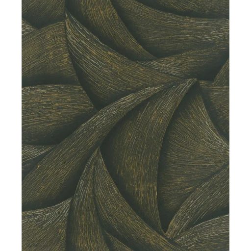 Skandináv természeti minta - nagyméretű levélre emlékeztető formák éjfekete antracit és arany tónus fémes hatás tapéta