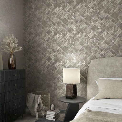 Változatos geometriai minta a textúrák és a fény játékával szürke szürkésbarna grafit és ezüst tónus finom mintafény tapéta