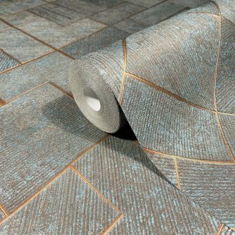   Változatos geometriai minta a textúrák és a fény játékával óceánzöld barnászöld arany/aranybarna és tónus finom mintafény tapéta