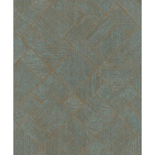 Változatos geometriai minta a textúrák és a fény játékával óceánzöld barnászöld arany/aranybarna és tónus finom mintafény tapéta