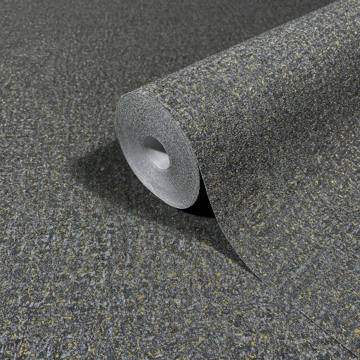 Finom szemcsés felületű egyszínű texturált minta antracit fekete és arany tónus finom mintafény tapéta