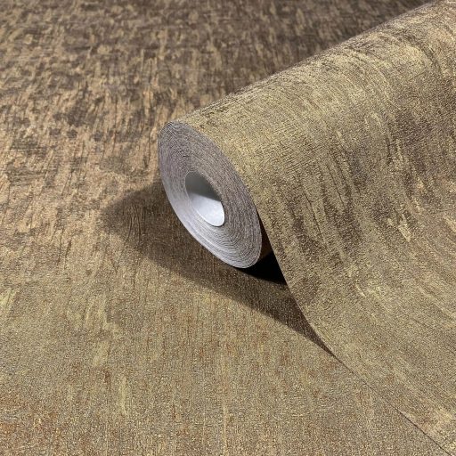 Függőleges irányú texturált felületű nyers selyemre emlékeztető minta barna bronzos-rozsdabarna és arany tónus enyhe fény tapéta