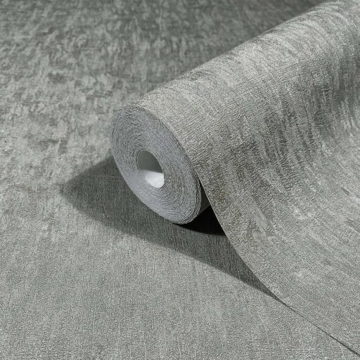 Függőleges irányú texturált felületű nyers selyemre emlékeztető minta szürke és ezüst tónus enyhe fény tapéta