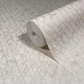   Skandináv elegancia klasszikus texturált felületű rombusz mintával krémszín és gyöngyház tónus finom mintafény tapéta