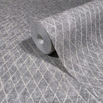   Skandináv elegancia klasszikus texturált felületű rombusz mintával antracit kékes-ezüst és krém tónus finom mintafény tapéta