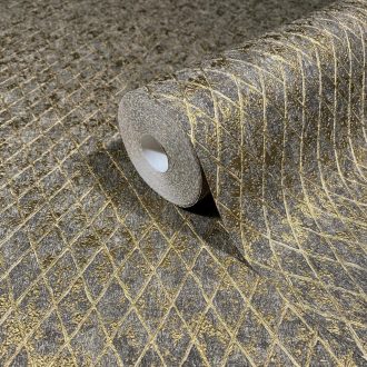   Skandináv elegancia klasszikus texturált felületű rombusz mintával grafitszürke és fémes arany tónus finom mintafény tapéta