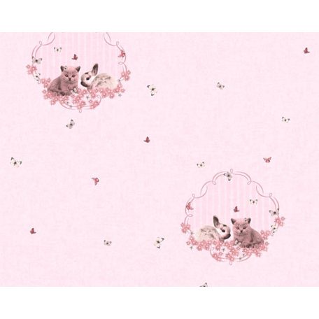 As-Creation Little Stars 35564-1 cicák nyulak rózsaszín halvány szürke tapéta