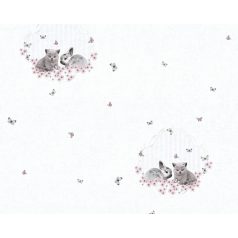   As-Creation Little Stars 35564-2  cicák nyulak fehér szürke rózsaszín  tapéta