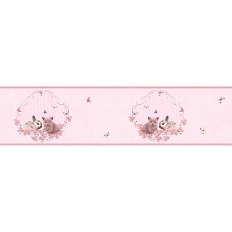 As-Creation Little Stars 35567-1  cicák nyuszik rózsaszín szürke bordűr