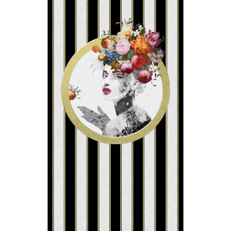   Art deco glamúr és barokk pompázat egy női portréban fekete fehér rózsaszín porcelánfehér narancs arany és bordó tónus falpanel