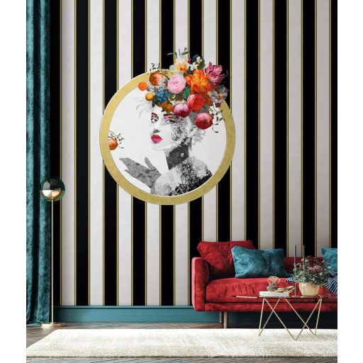 Art deco glamúr és barokk pompázat egy női portréban fekete fehér rózsaszín porcelánfehér narancs arany és bordó tónus falpanel