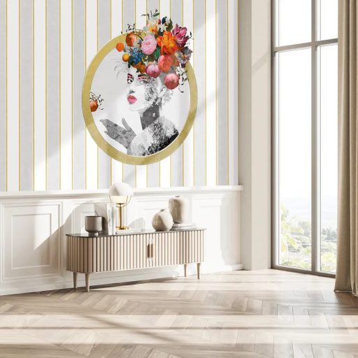 Klasszikus elegancia és modern luxus egy absztrakt női portréban krém szürke arany rózsaszín fehér és szines falpanel